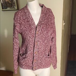 Vintage Winona Knits Women’s Maroon/White Cardigan Button Up Sweater